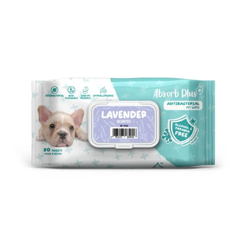 Absorb Plus Antibacterial Alcohol & Paraben Free Pet Wipes (Lavender, 80pcs)