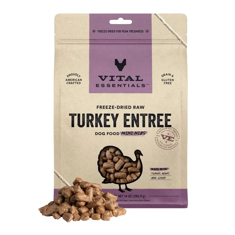 Vital Essentials Freeze Dried Raw MINI NIBS Dog Food (Turkey)