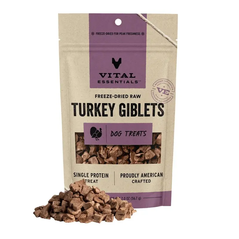 Vital Essentials Freeze Dried Raw Dog Treats (Turkey Giblets)