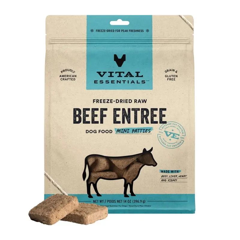 Vital Essentials Freeze Dried Raw MINI PATTIES Dog Food (Beef)