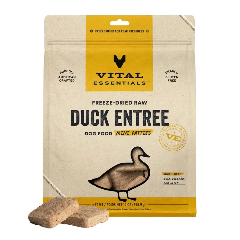 Vital Essentials Freeze Dried Raw MINI PATTIES Dog Food (Duck)