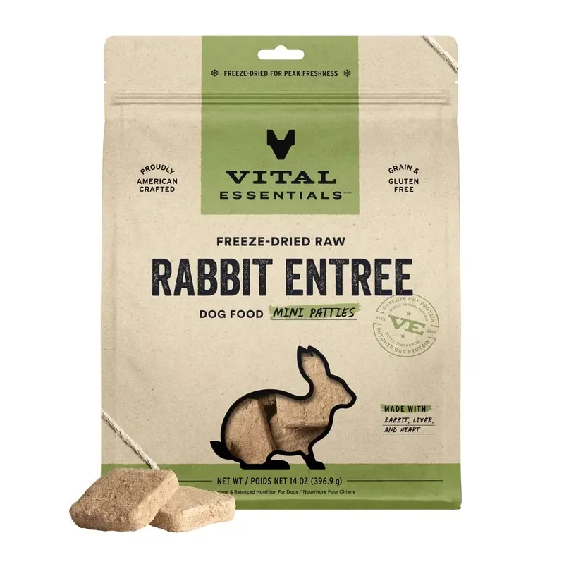 Vital Essentials Freeze Dried Raw MINI PATTIES Dog Food (Rabbit)