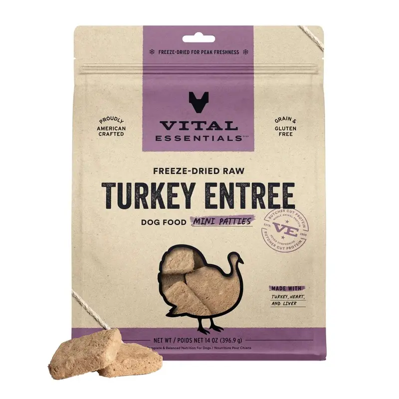 Vital Essentials Freeze Dried Raw MINI PATTIES Dog Food (Turkey)