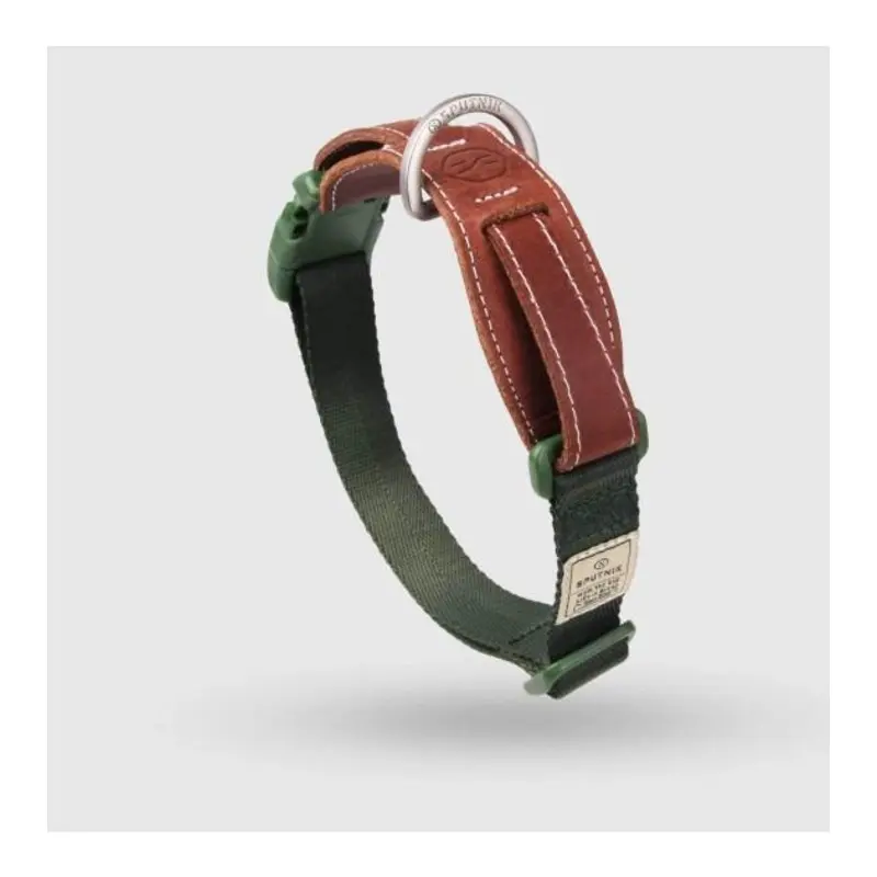 Sputnik Leather & Nylon (Green) Dog Collar