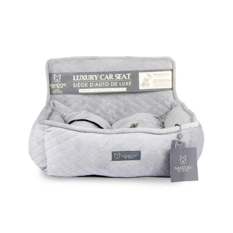 Nandog Pet Gear Quilted Micro Plush Light Grey Car Seat Bed