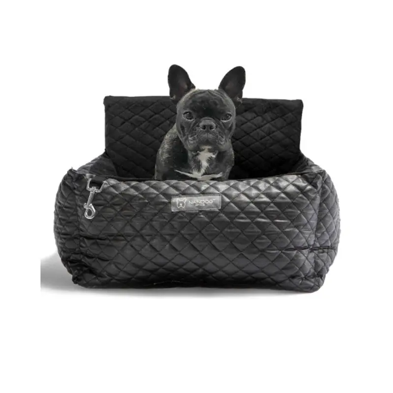 Nandog Pet Gear Vegan Leather Black Car Seat Bed