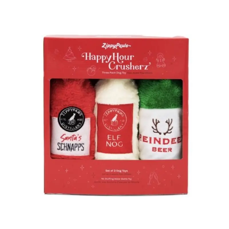 ZippyPaws Happy Hour Crusherz Christmas Holiday Dog Toy (3-Toy Pack)