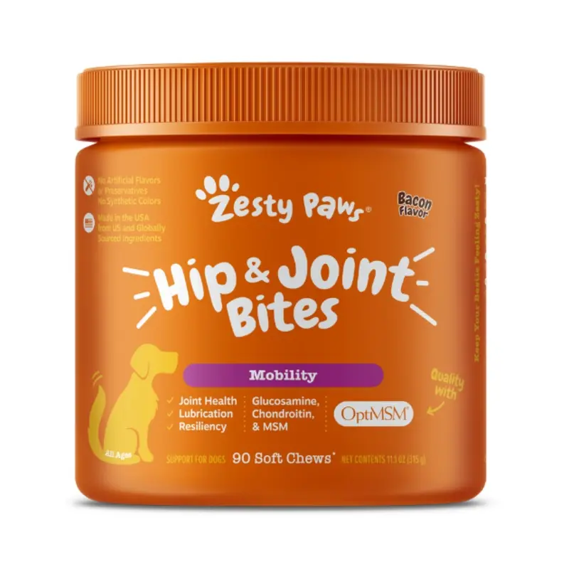 Zesty Paws Hip & Joint Bites Mobility Supplements for Dogs (Bacon Flavour)