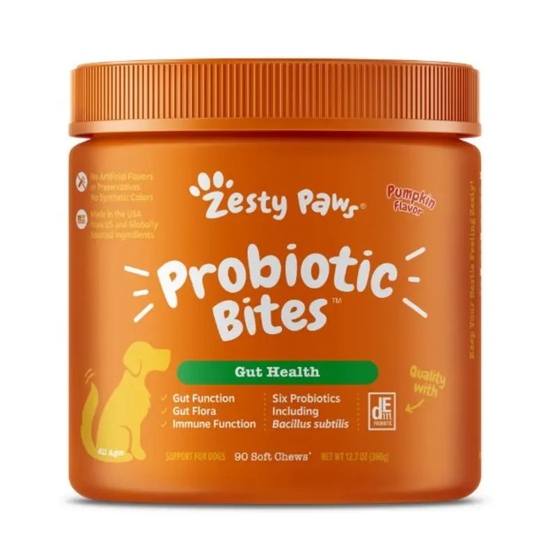 Zesty Paws Probiotic Bites Gut Supplements for Dogs (Pumpkin Flavour)