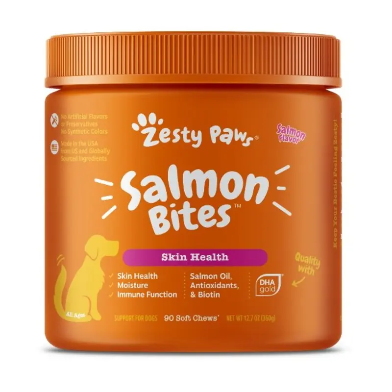 Zesty Paws Salmon Bites Skin Supplements for Dogs (Salmon Flavour)
