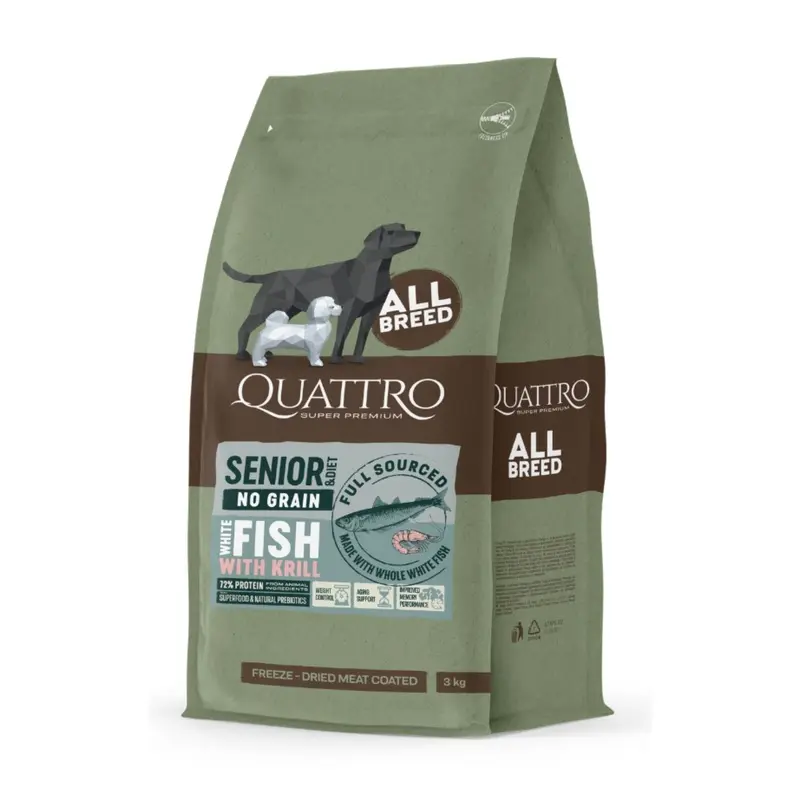 Quattro All Breed No Grain Dry Dog Food (Senior Whitefish With Krill)