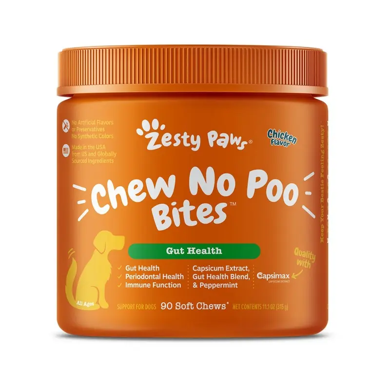 Zesty Paws Chew No Poo Bites Gut Health Supplements for Dogs (Chicken Flavour)
