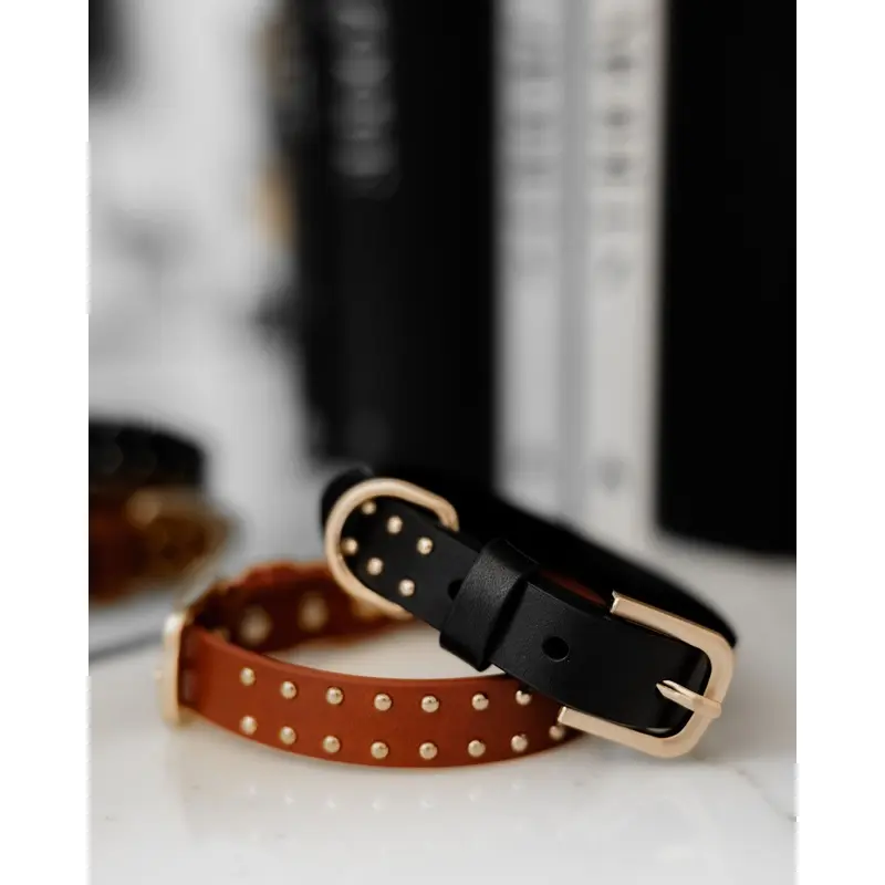 What a Stud Black Leather Dog Collar
