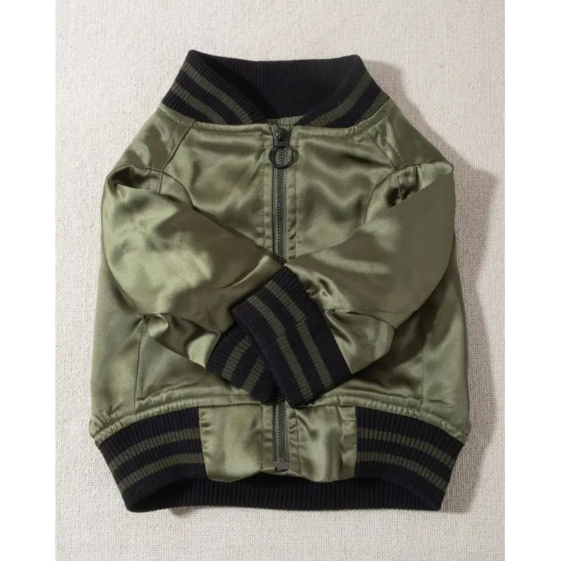 Be Cool Olive Green Satin Bomber