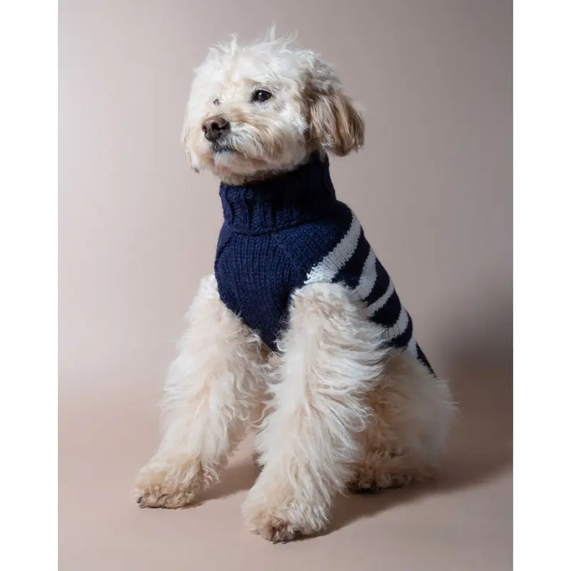 Between the Lines Navy Alpaca Stripe Dog Sweater