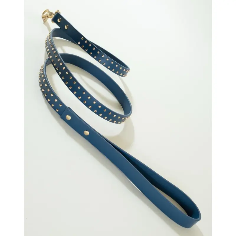 What a Stud Anchor Blue Leather Dog Leash