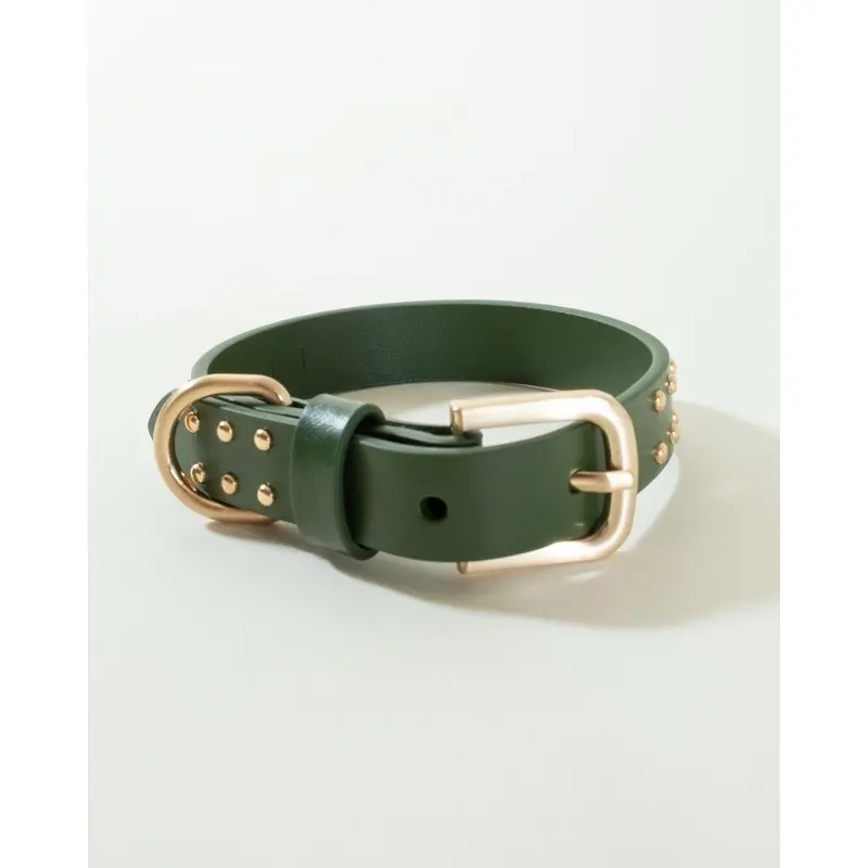 What a Stud Olive Leather Dog Collar
