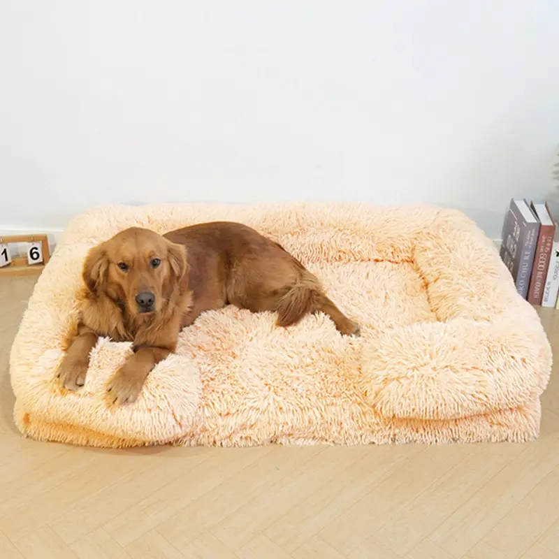Long Plush - Square Surround Support Deep Sleep Dog Bed