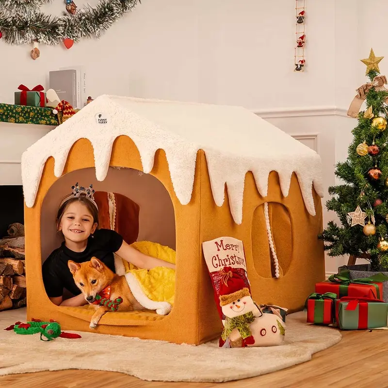 Gingerbread Snow House Pet Tent Detachable Large Dog House