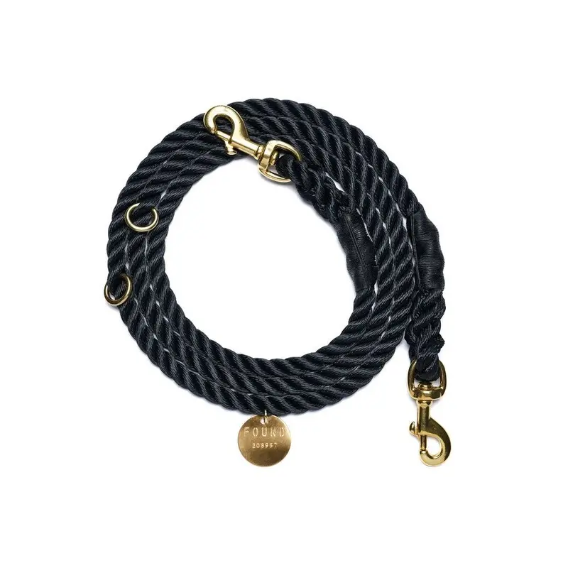 Black Rope Dog Leash, Adjustable & Secure Bolt Snap - Found My Animal