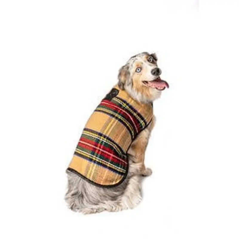 Chilly Dog Dog Blanket Coat Tan Tartan