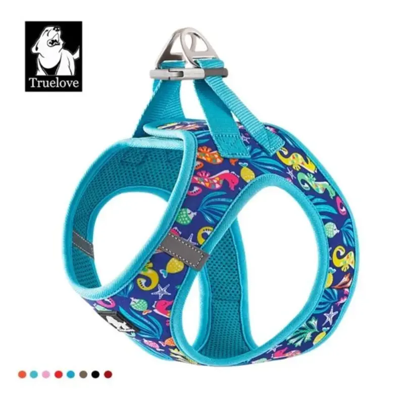 TrueLove Floral Print Mesh Dog Harness TLH3016- Blue Atoll