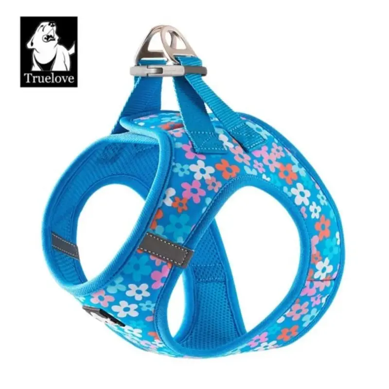 TrueLove Floral Print Mesh Dog Harness TLH3016- Malibu Blue