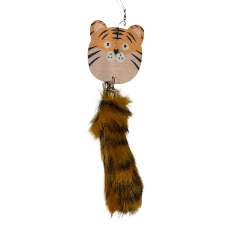 Tiger Head and Furry Tail Wand Attachment Toy w/Bell 5.9"