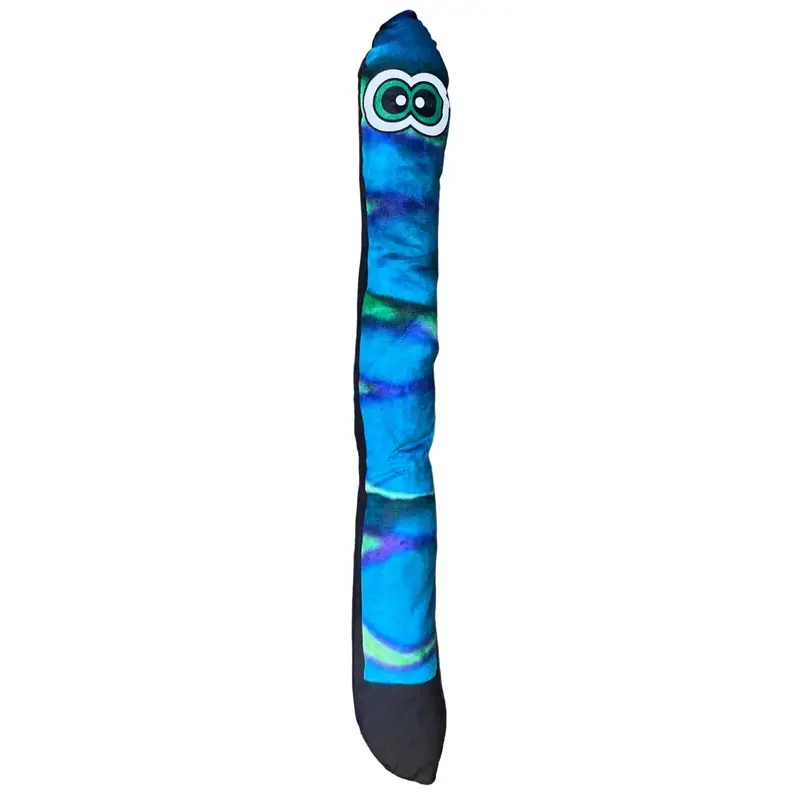 Snake Dog Toy with Squeaker and Scrunch -  Blue/Green or Rainbow Striped. 23" Long