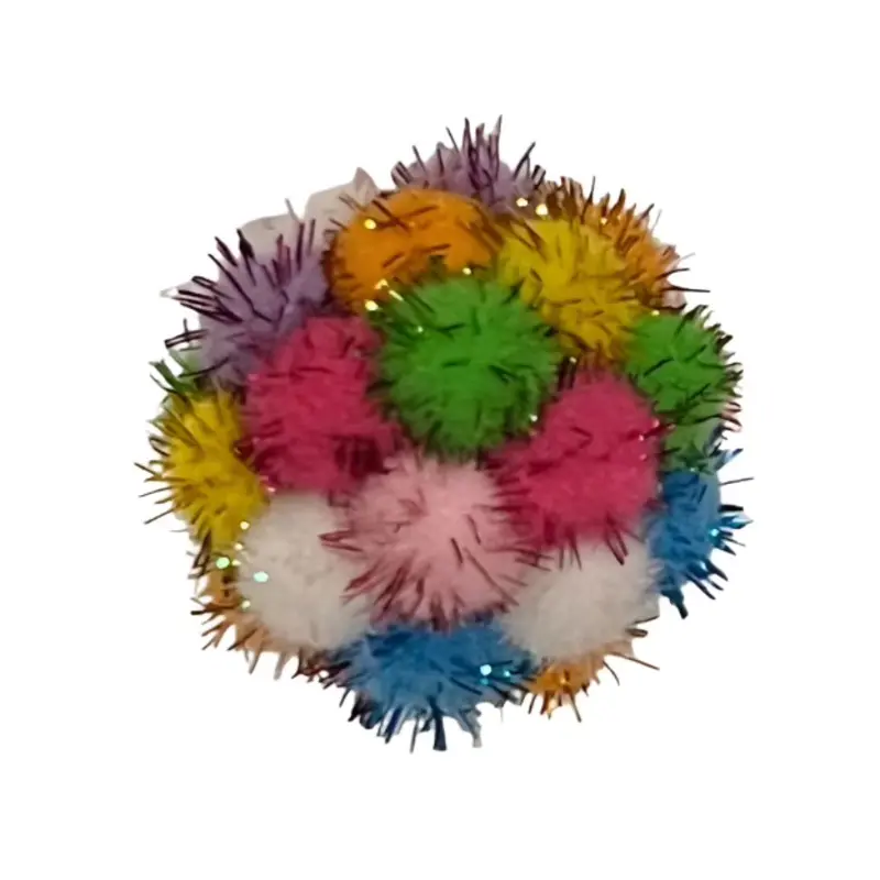 Ball of Fluffy Balls Cat Toy with Tinsel 2.36" - Misc Colors