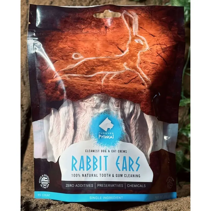 Rabbit Ears Natural 1 Ingredient - Furever Primal - Bag of 15 Dog/Cat Chew