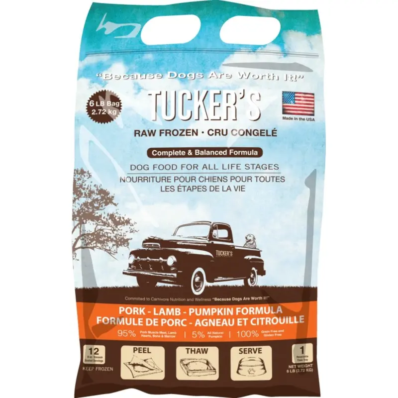 Tuckers Frozen Raw Dog Food Grain Free - Pork Lamb Pumpkin : 6 lb
