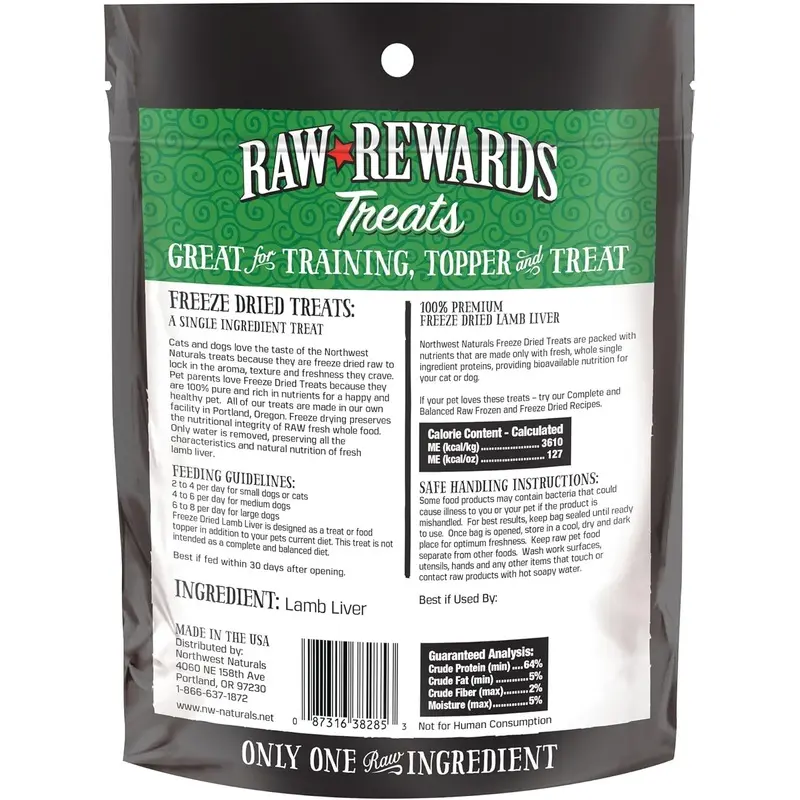 Northwest Naturals Raw Rewards Dog Treats- Lamb Liver: 3 oz