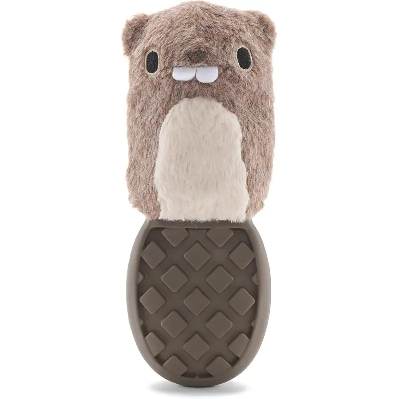 Bark Super Chewer P.B. Beaver Durable Rubber Dog Toy Gray Brown Medium / Large
