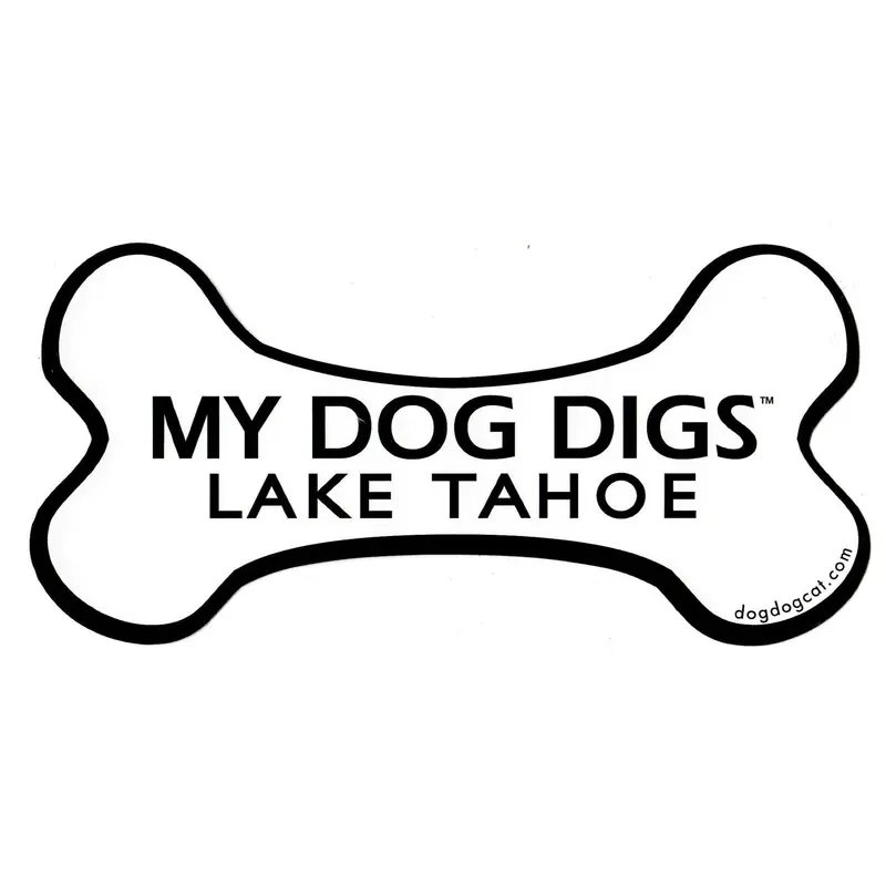 My Dog Digs Lake Tahoe- Black and White Sticker : Bone