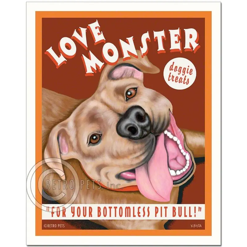 T-102  8x10 Print, Pitbull Terrier "Love Monster, Red/Brown"