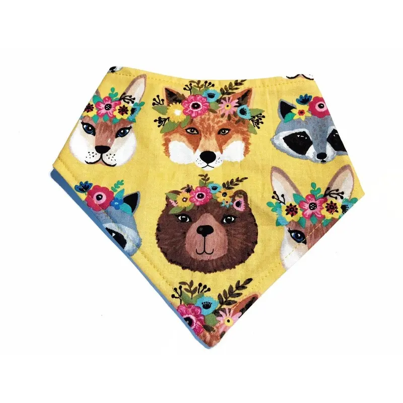 Very Vintage Designs - Critter Crowns - Mustard Yellow Animals Snap Dog & Cat Bandana