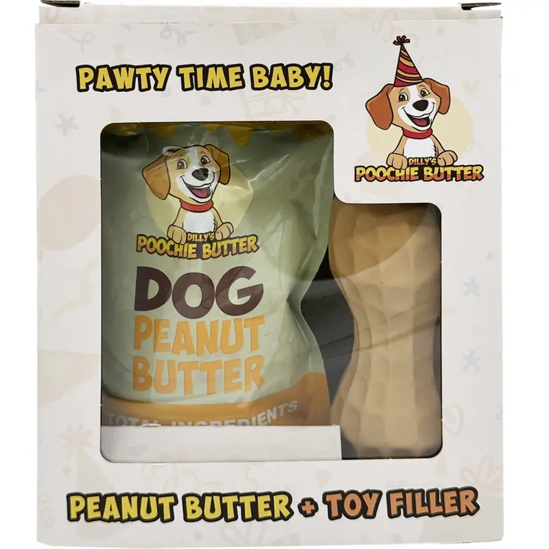 Poochie Butter - Peanut Butter and Natural Rubber Toy - Dog Birthday Bundle