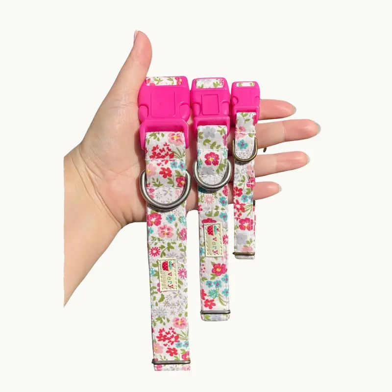 Floral Dog Collar Pink Red Vintage Style Handmade USA