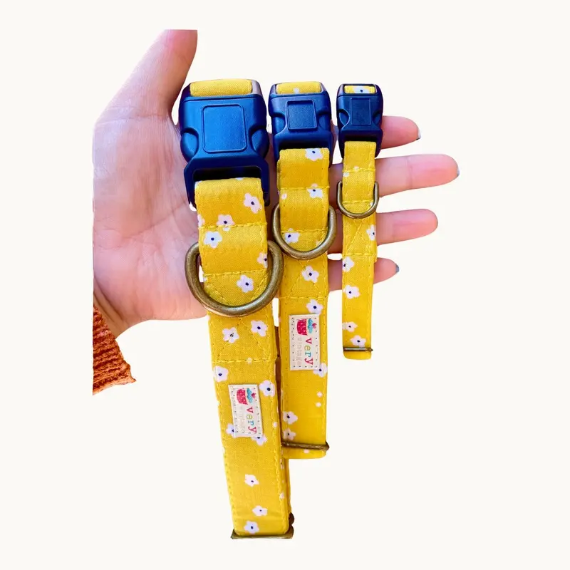 Yellow Dog Collar Floral Print Summer Pet Collar Handmade US