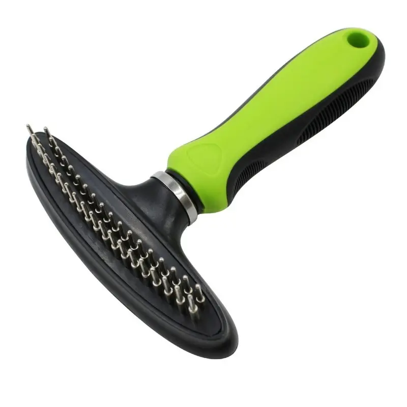 Pet Life Flex Series Dual-Row Grooming Rake Pet Comb - Green