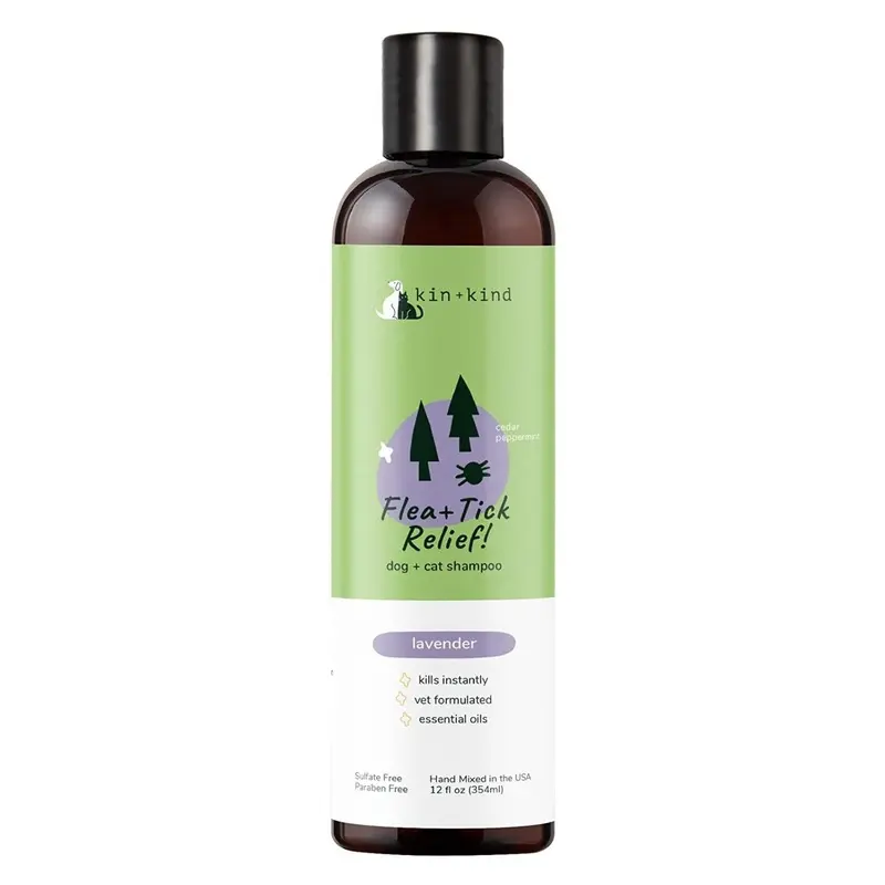 kin+kind Flea & Tick Relief Shampoo For Dogs & Cats Lavender 12 ounces