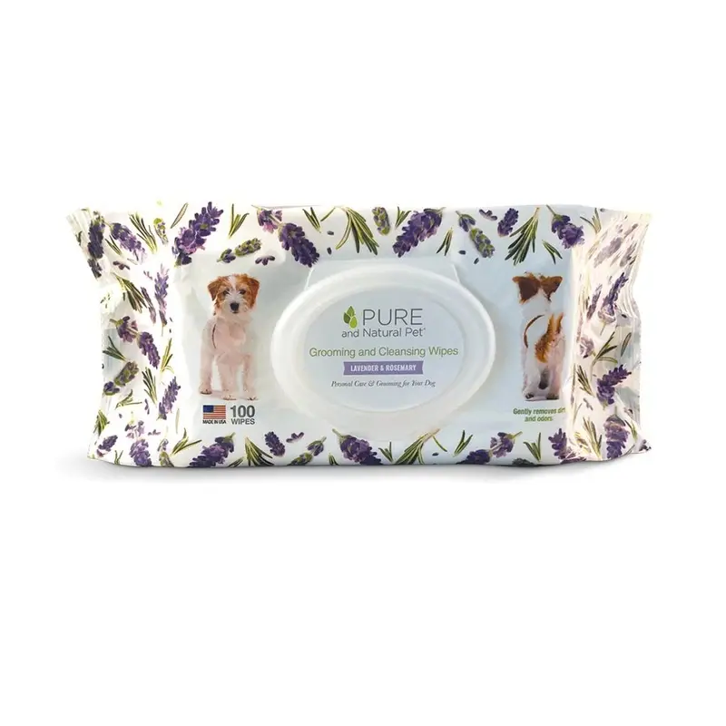 Pure and Natural Pet Grooming and Cleansing Dog Wipes - Lavender and Rosemary