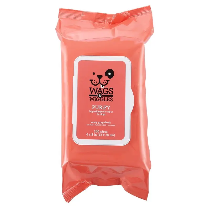 Wags & Wiggles Purify Hypoallergenic Wipes - Zesty Grapefruit 100 count - Out of Stock!